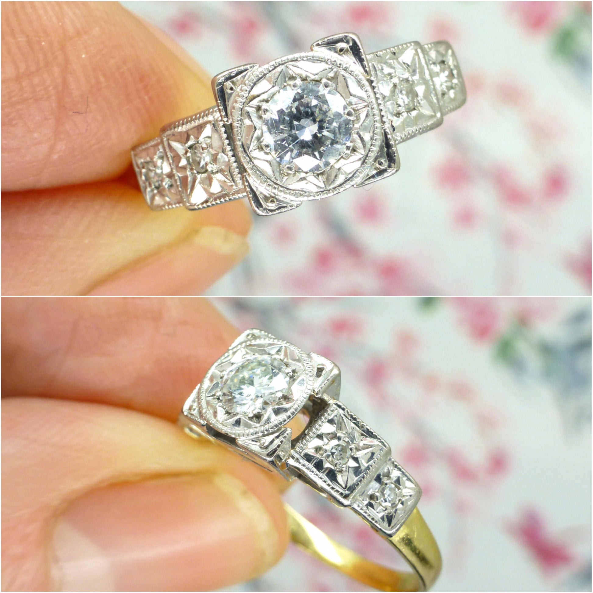 Art Deco 18ct Platinum diamond solitaire engagement ring 0.25ct