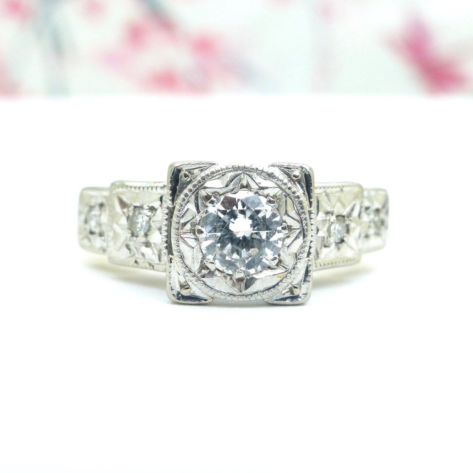 Art Deco 18ct Platinum diamond solitaire engagement ring 0.25ct