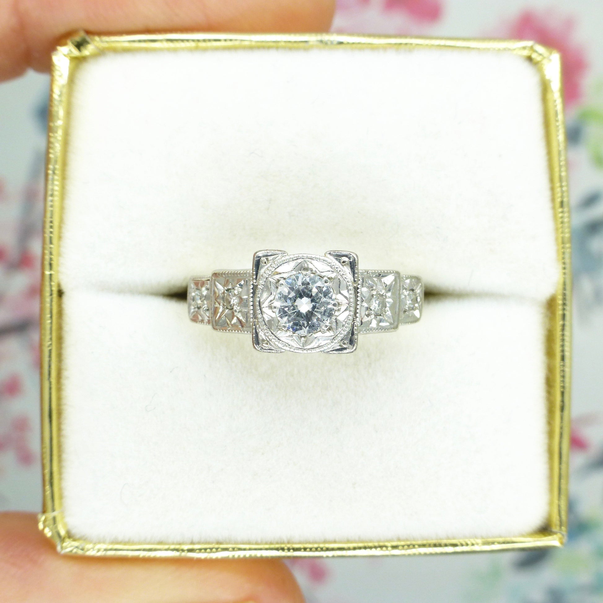 Art Deco 18ct Platinum diamond solitaire engagement ring 0.25ct