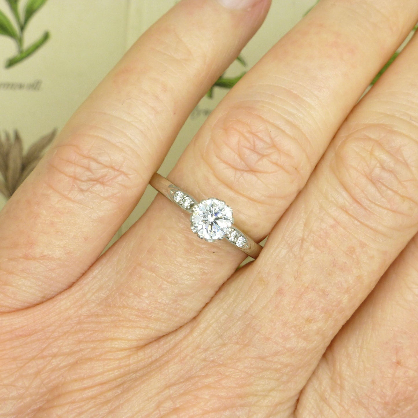 Vintage natural GIA diamond solitaire engagement ring D -SI2 - 9ct white gold ~ 0.51ct