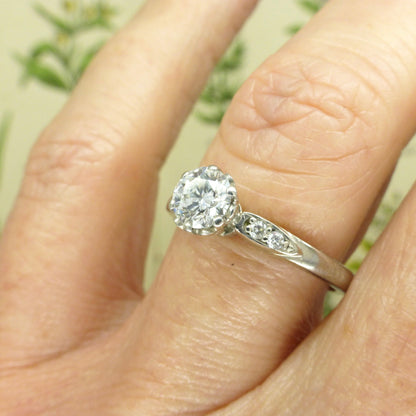 Vintage natural GIA diamond solitaire engagement ring D -SI2 - 9ct white gold ~ 0.51ct