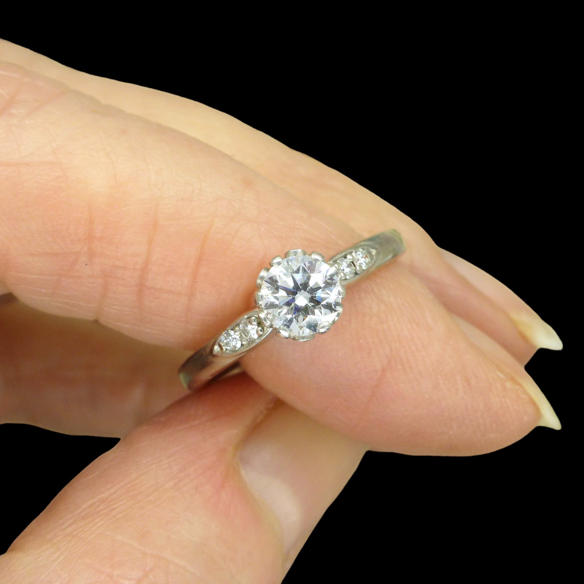 Vintage natural GIA diamond solitaire engagement ring D -SI2 - 9ct white gold ~ 0.51ct