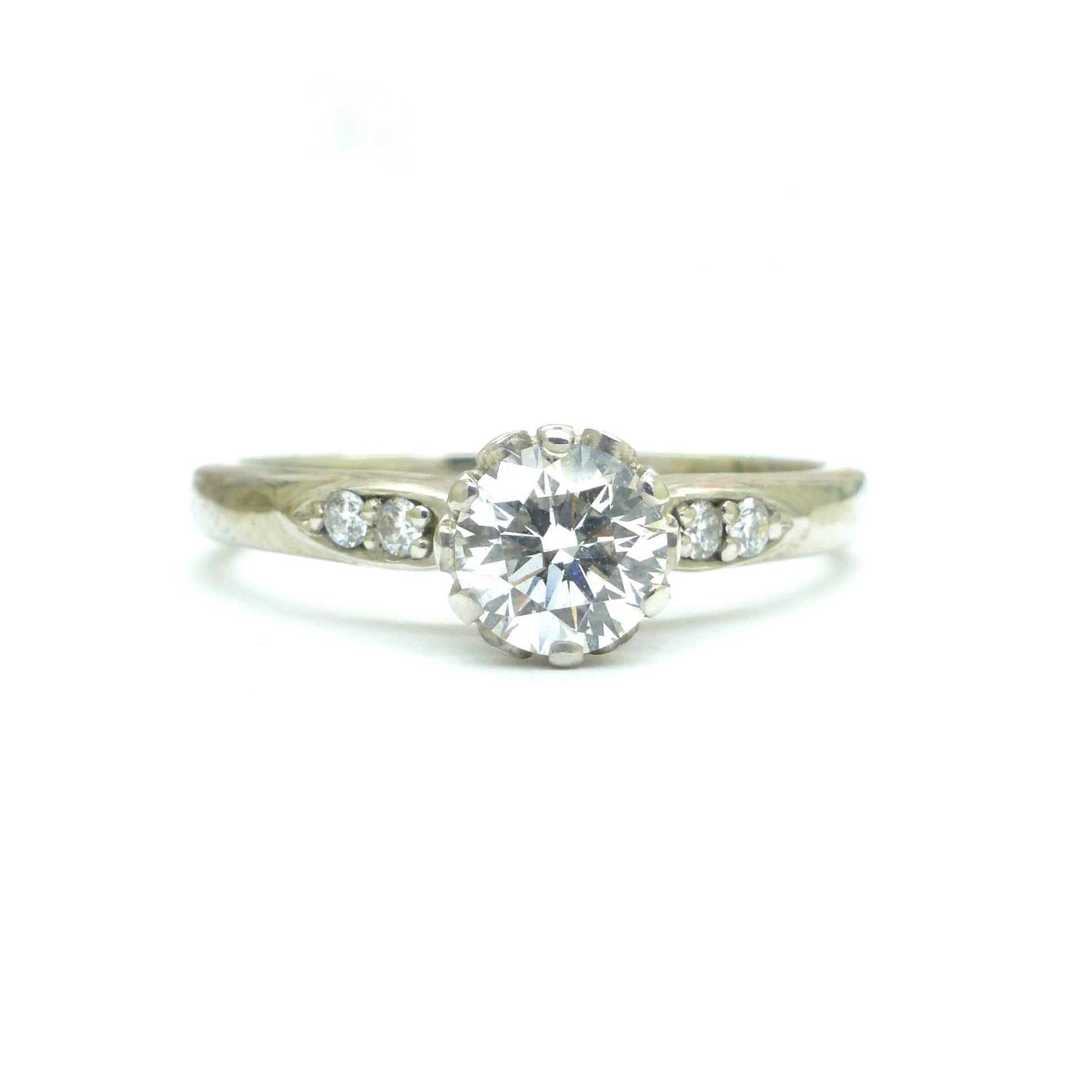 Vintage natural GIA diamond solitaire engagement ring D -SI2 - 9ct white gold ~ 0.51ct