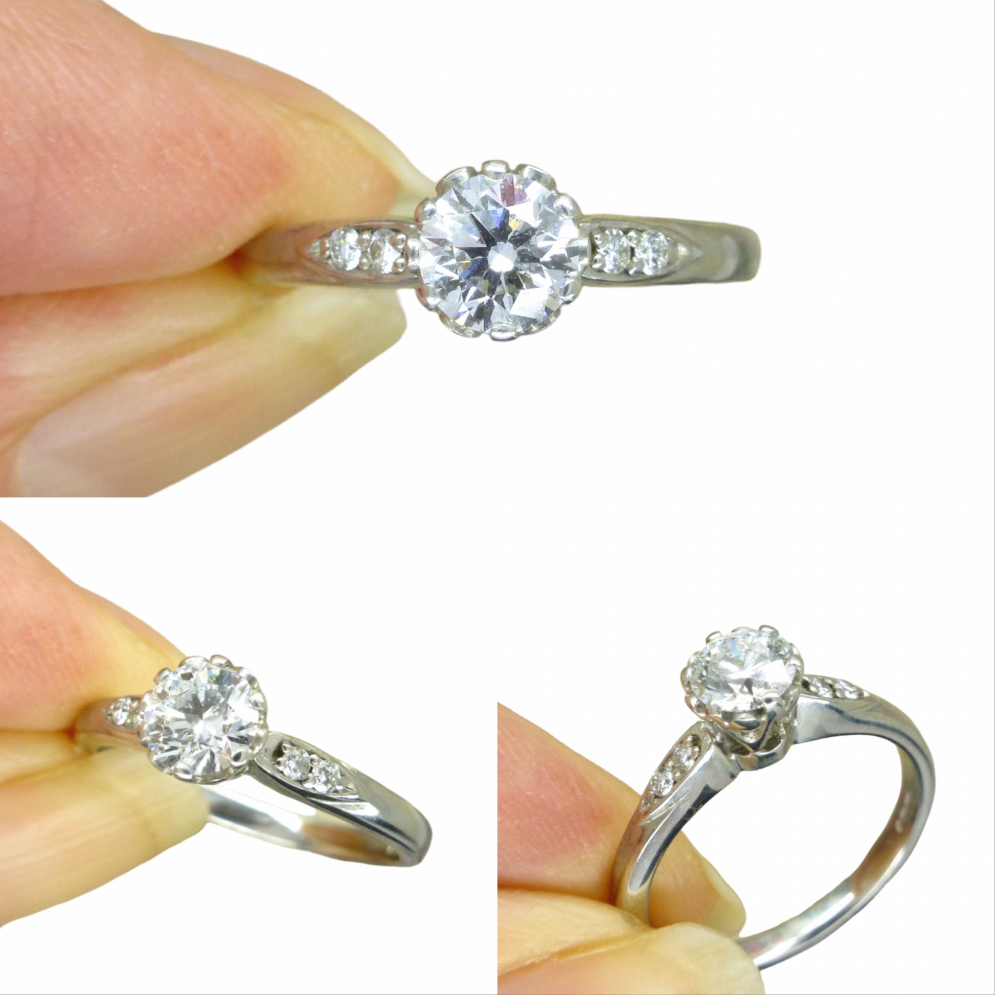 Vintage natural GIA diamond solitaire engagement ring D -SI2 - 9ct white gold ~ 0.51ct