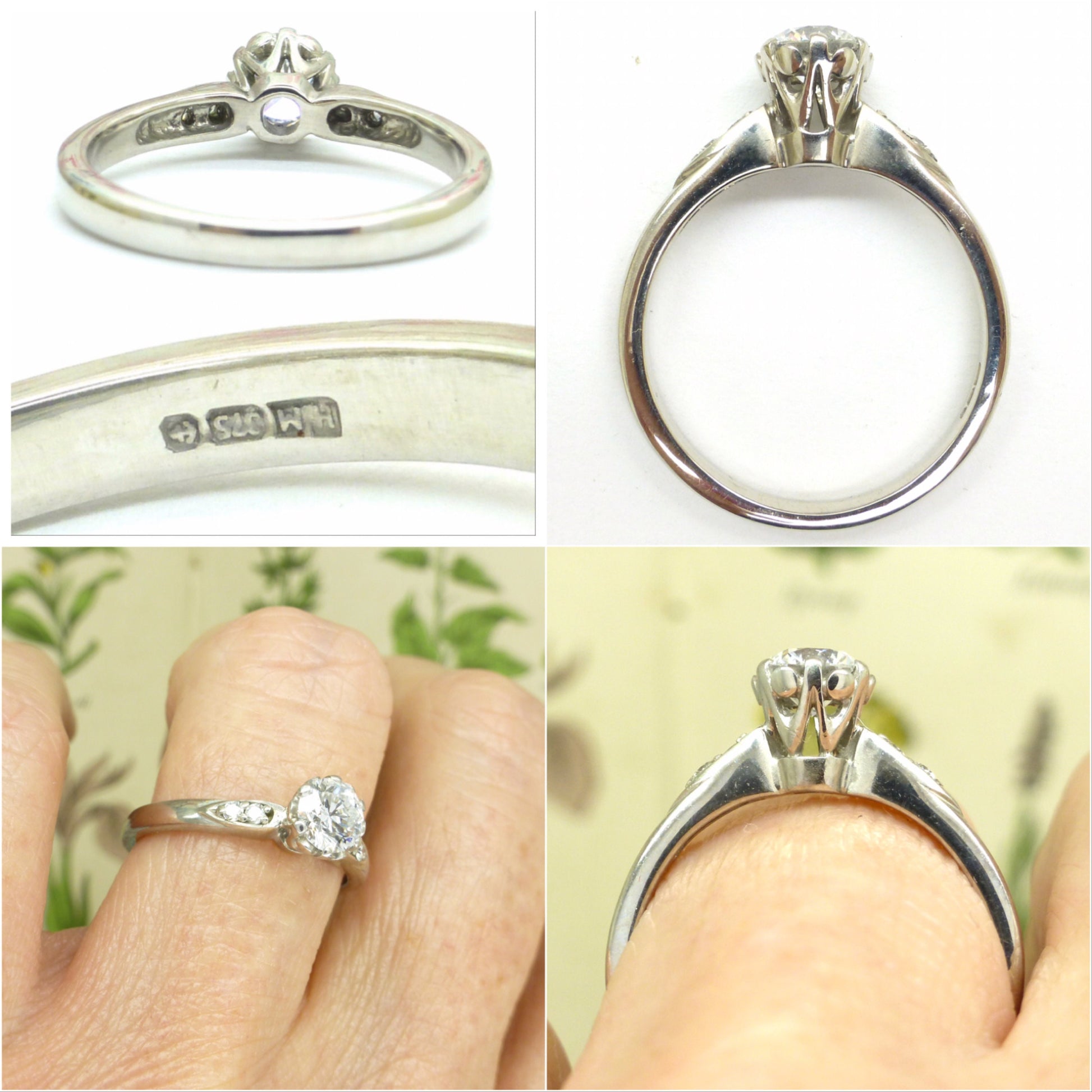 Vintage natural GIA diamond solitaire engagement ring D -SI2 - 9ct white gold ~ 0.51ct