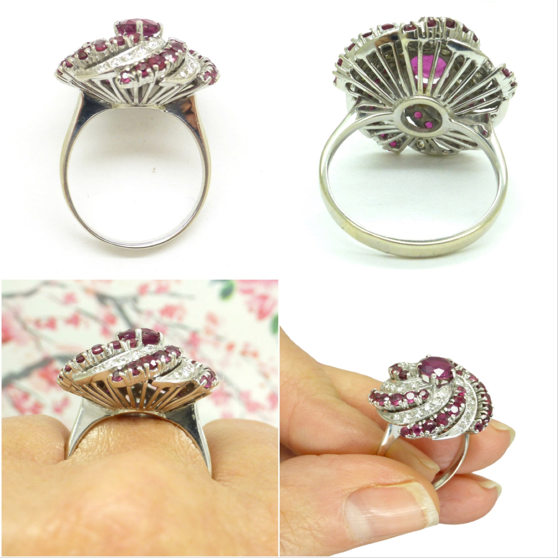 Stunning Vintage 18ct white gold ruby & diamond Bombé cluster ring - Independent valuation