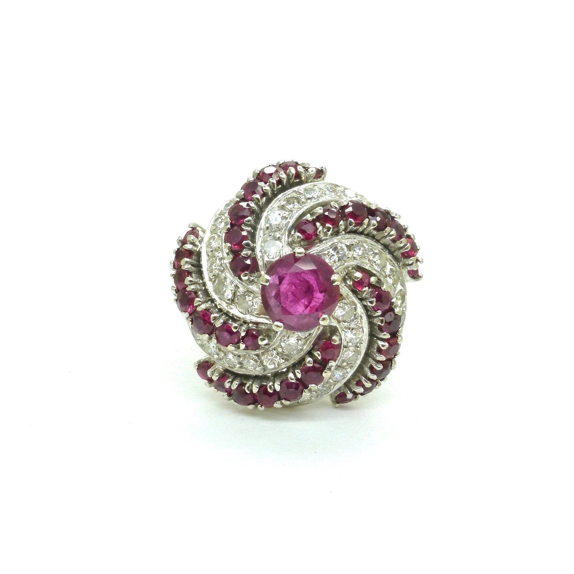 Stunning Vintage 18ct white gold ruby & diamond Bombé cluster ring - Independent valuation