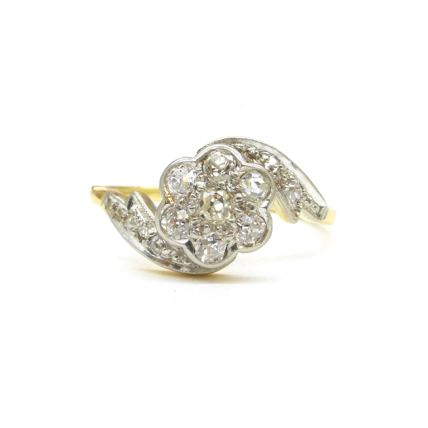 RESERVED* Antique Edwardian 18ct platinum old cut diamond daisy ring c1910-1920's