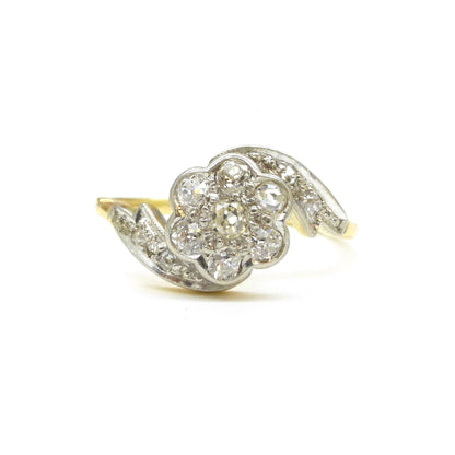 RESERVED* Antique Edwardian 18ct platinum old cut diamond daisy ring c1910-1920's