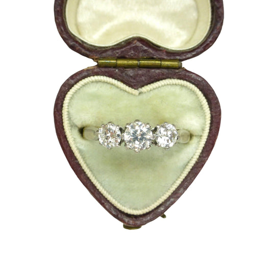 Vintage 18ct & Platinum old cut diamond trilogy ring 0.70ct c1930's ~ three stone engagement