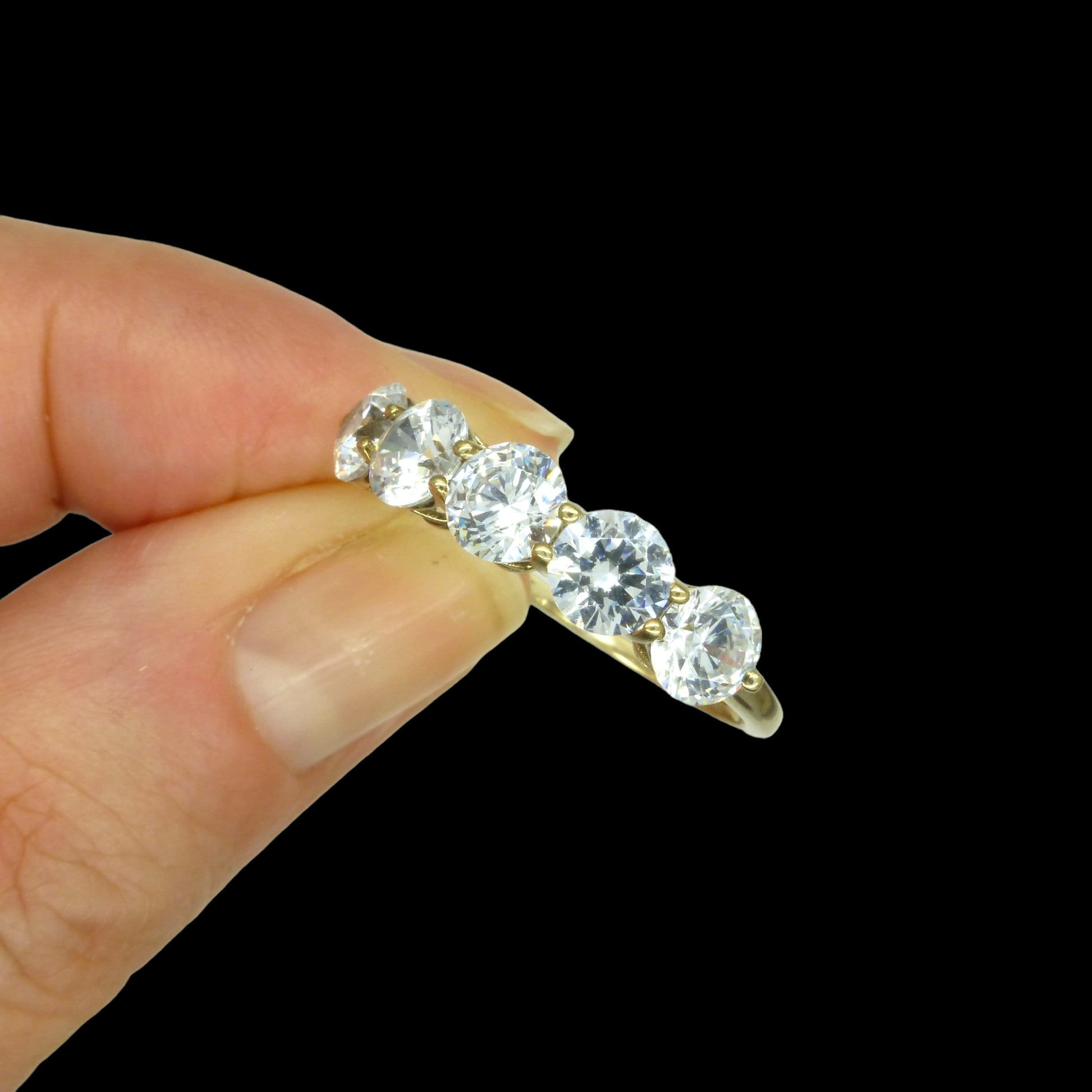 Impressive vintage 9ct gold 'Faux diamond' five stone dress ring