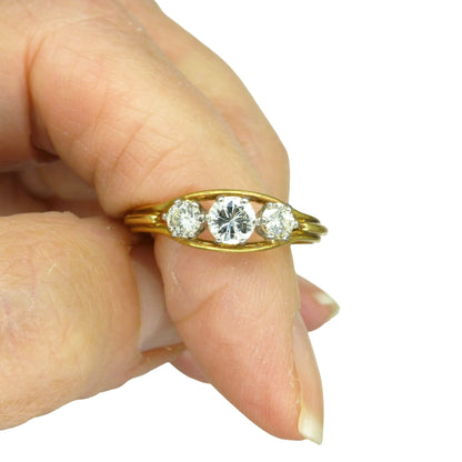 Vintage 18ct gold natural diamond three stone trilogy engagement ring 0.56ct ~ c1950's