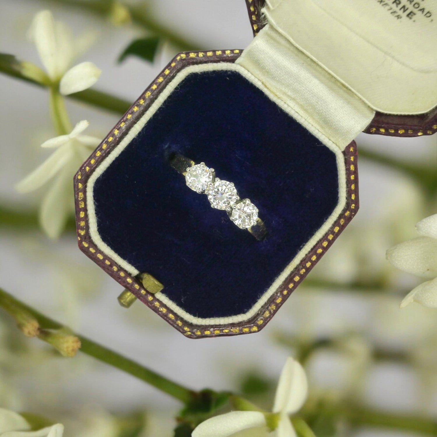 Vintage 9ct gold natural brilliant cut diamond trilogy ring 0.80ct ~ three stone engagement
