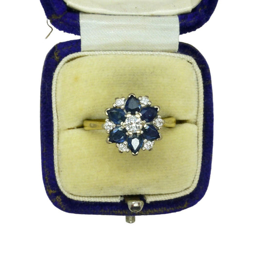 Vintage sapphire & diamond round cluster ring