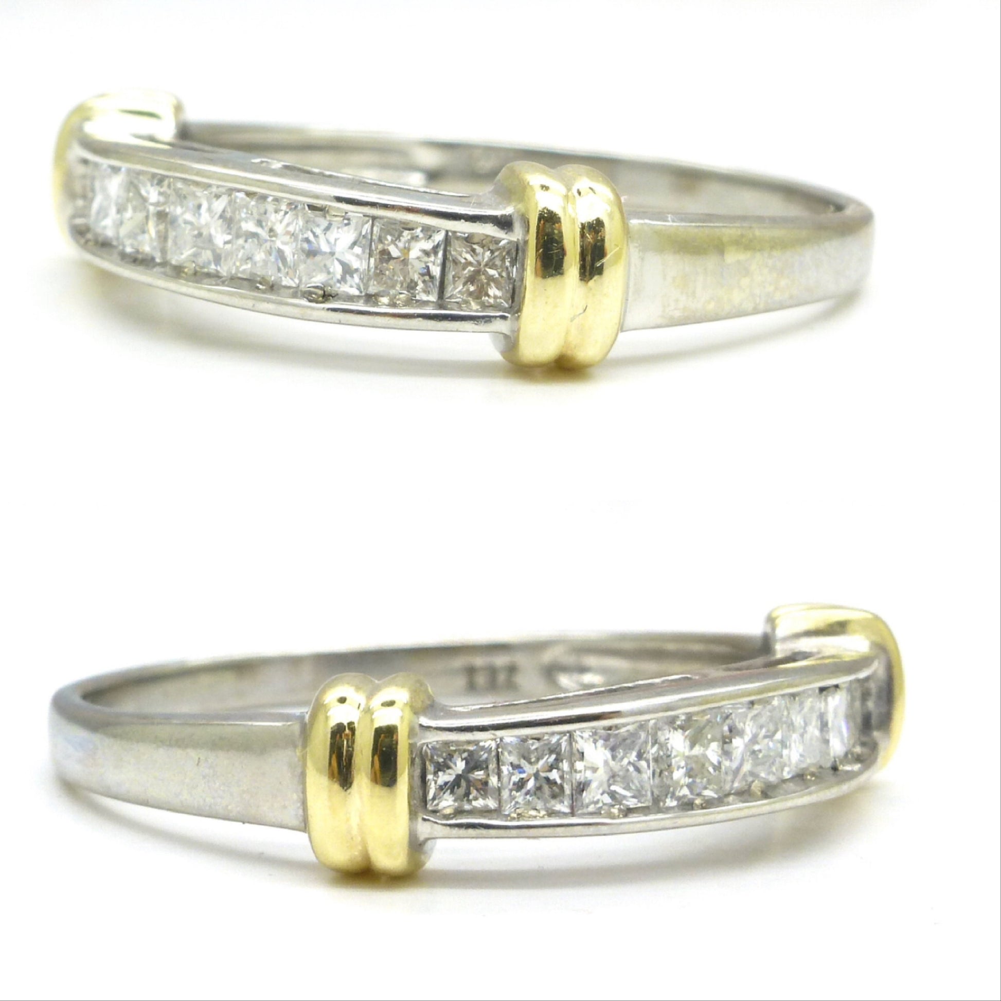 Vintage 14K white gold channel set Princess cut natural Diamond half eternity ring 0.50ct