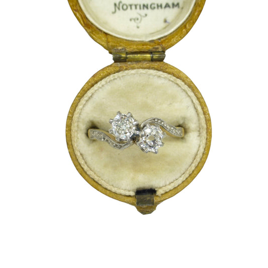 Antique Edwardian 18ct Platinum old mine cut natural diamond Moi et Toi ring 0.50ct c1910s