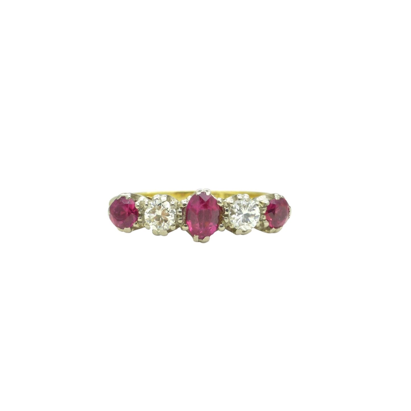 Antique 18ct platinum ruby and old cut natural diamond five stone ring c1920's