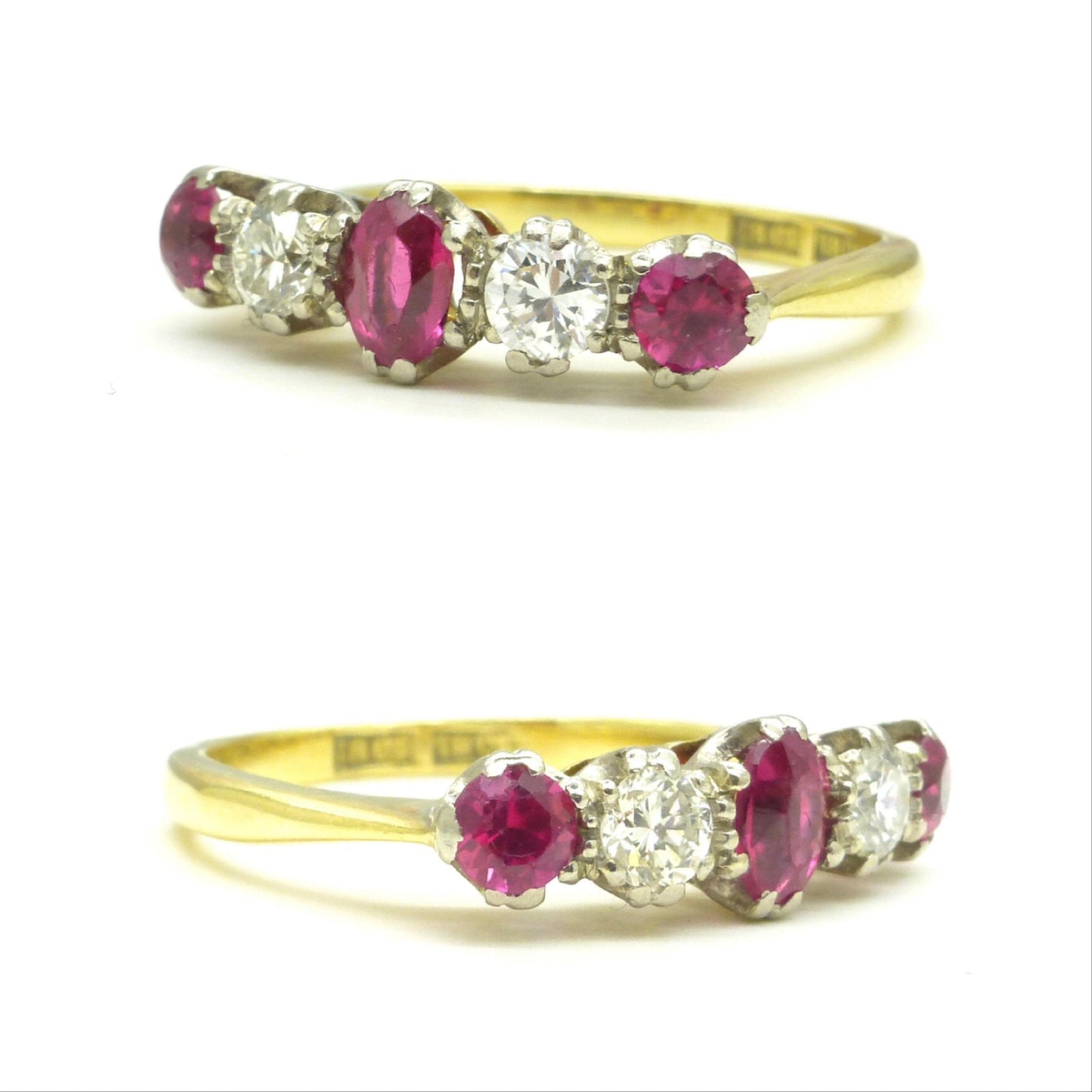 Antique 18ct platinum ruby and old cut natural diamond five stone ring c1920's