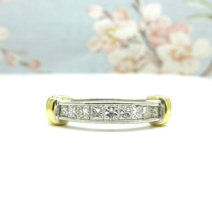 Vintage 14K white gold channel set Princess cut natural Diamond half eternity ring 0.50ct