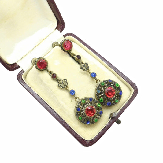 Antique Edwardian/Art Deco Czech filigree long dangly earrings 1920s ~ Screwback fittings