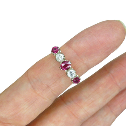 Antique 18ct platinum ruby and old cut natural diamond five stone ring c1920's