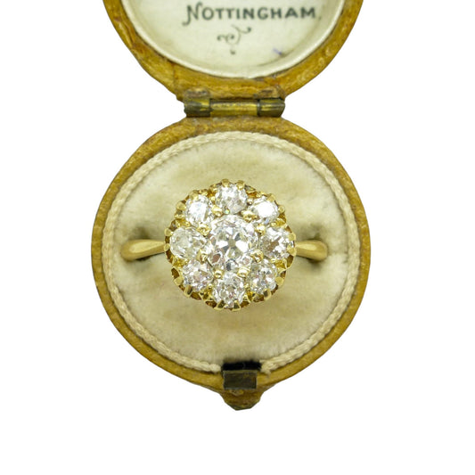 Stunning Antique 18ct gold old mine cut diamond daisy cluster ring c1900's