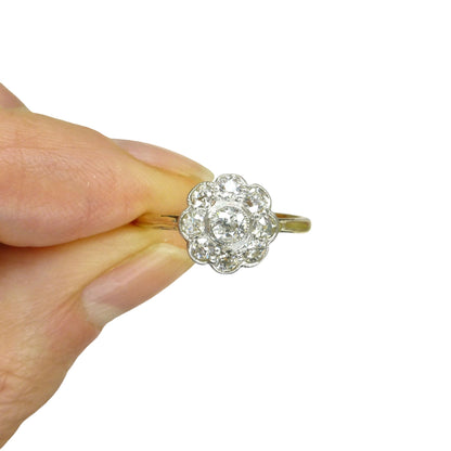 Antique Edwardian 18ct old cut diamond daisy ring c1900-1910's