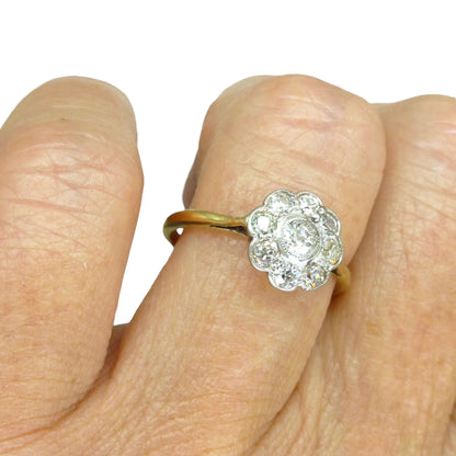 Antique Edwardian 18ct old cut diamond daisy ring c1900-1910's