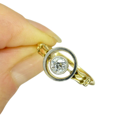 Antique Edwardian 18ct old cut diamond solitaire halo ring c1910s