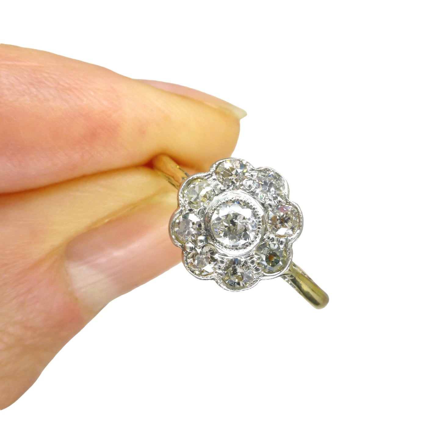 Antique Edwardian 18ct old cut diamond daisy ring c1900-1910's