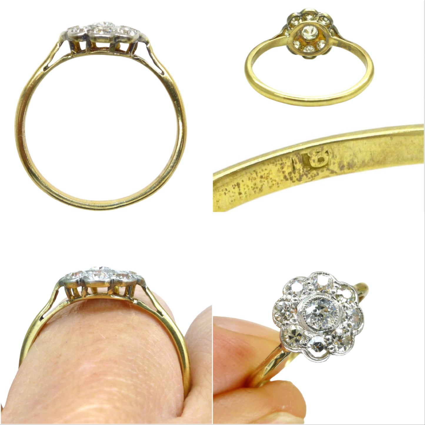 Antique Edwardian 18ct old cut diamond daisy ring c1900-1910's