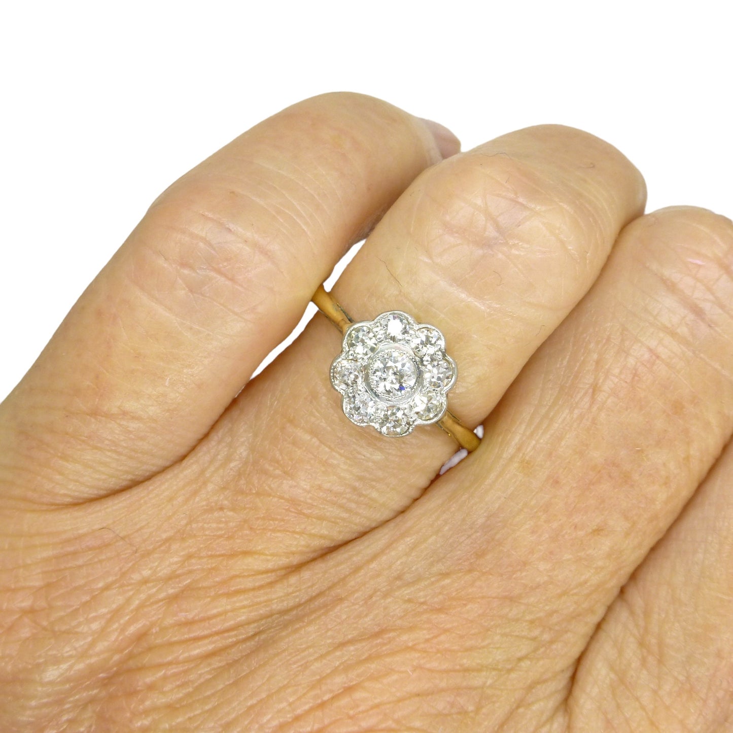 Antique Edwardian 18ct old cut diamond daisy ring c1900-1910's