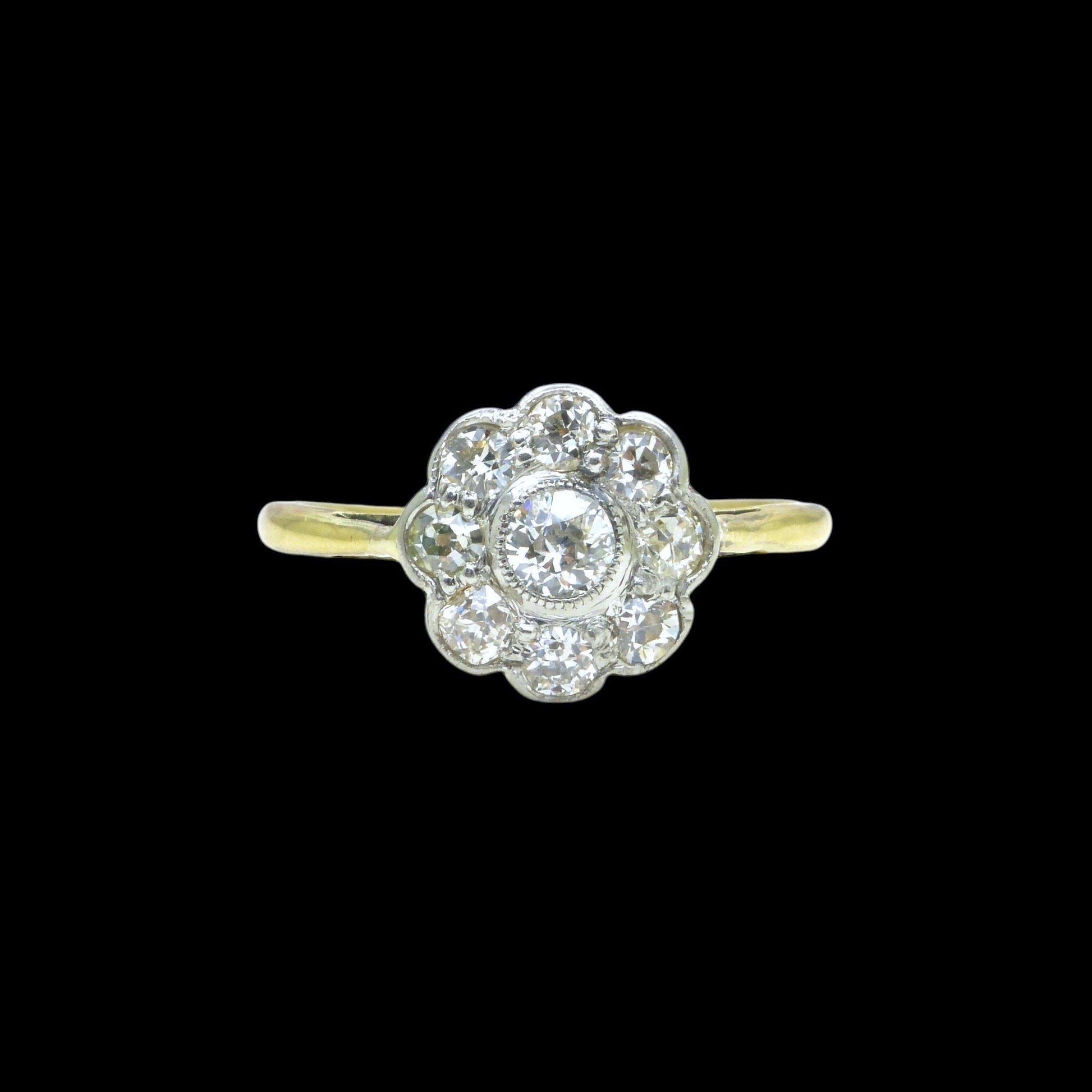 Antique Edwardian 18ct old cut diamond daisy ring c1900-1910's