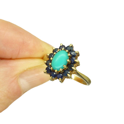 Vintage 9ct Turquoise and Sapphire oval cluster ring