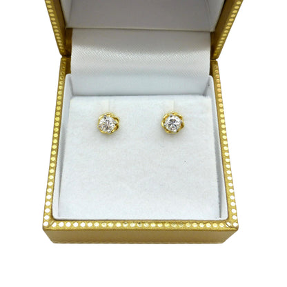 Vintage 18ct gold natural diamond solitaire stud earrings