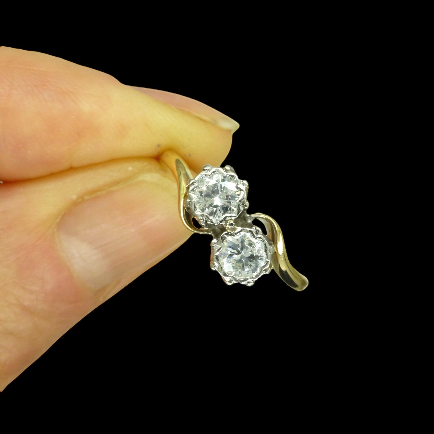 Vintage 18ct Moi et Toi two stone natural diamond ring c1950's