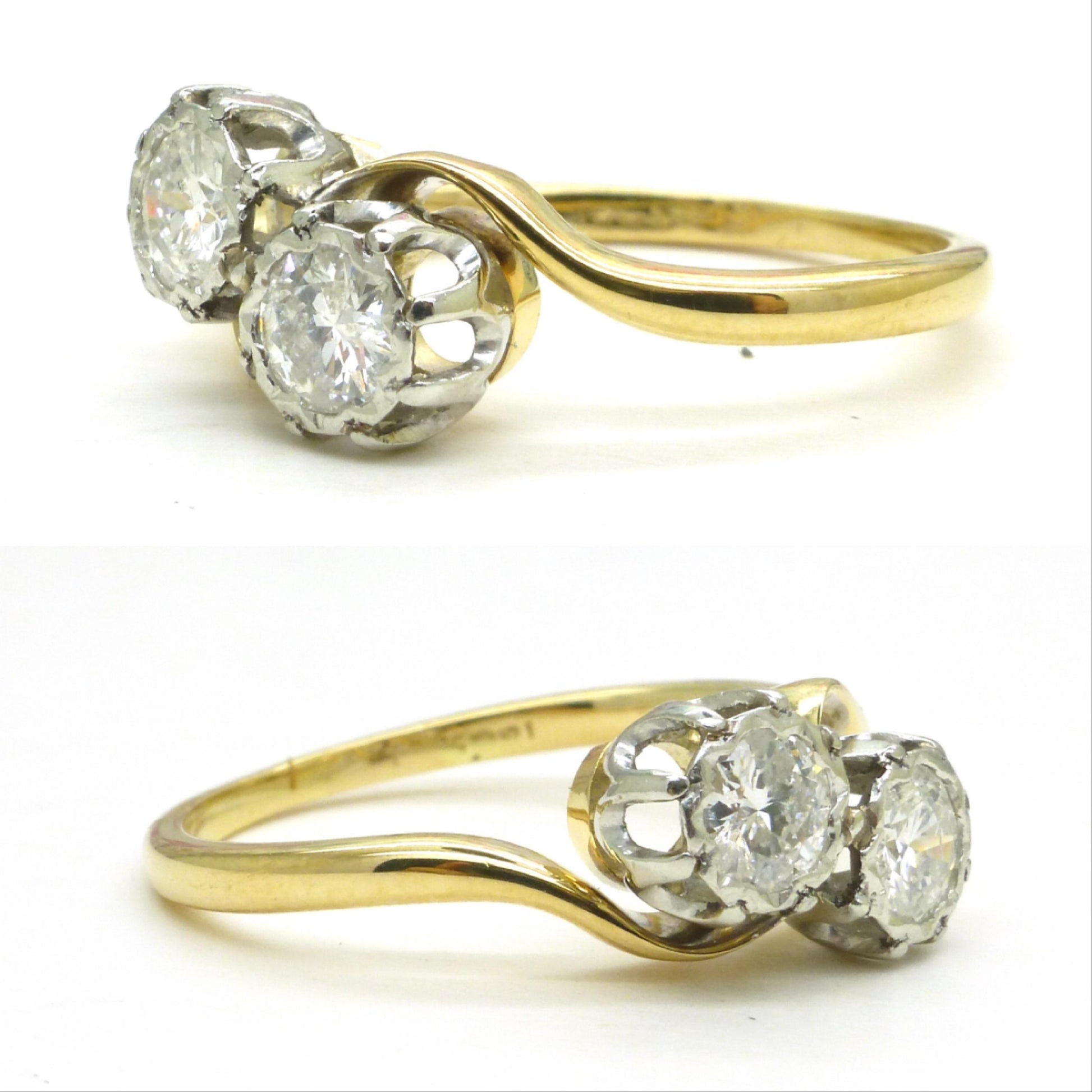 Vintage 18ct Moi et Toi two stone natural diamond ring c1950's