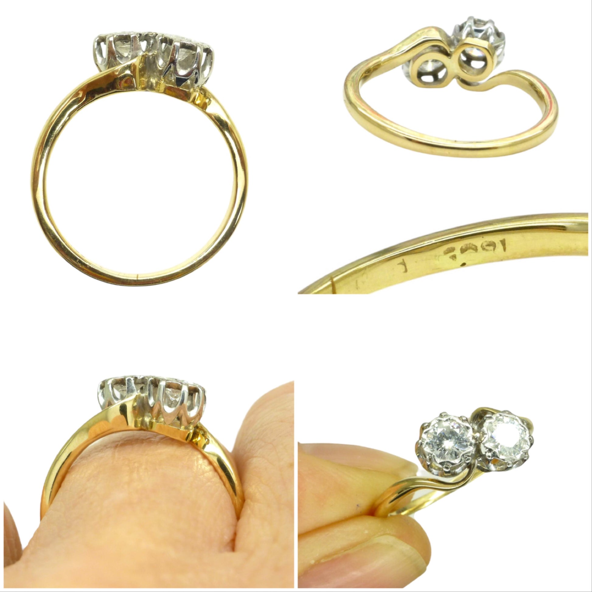 Vintage 18ct Moi et Toi two stone natural diamond ring c1950's