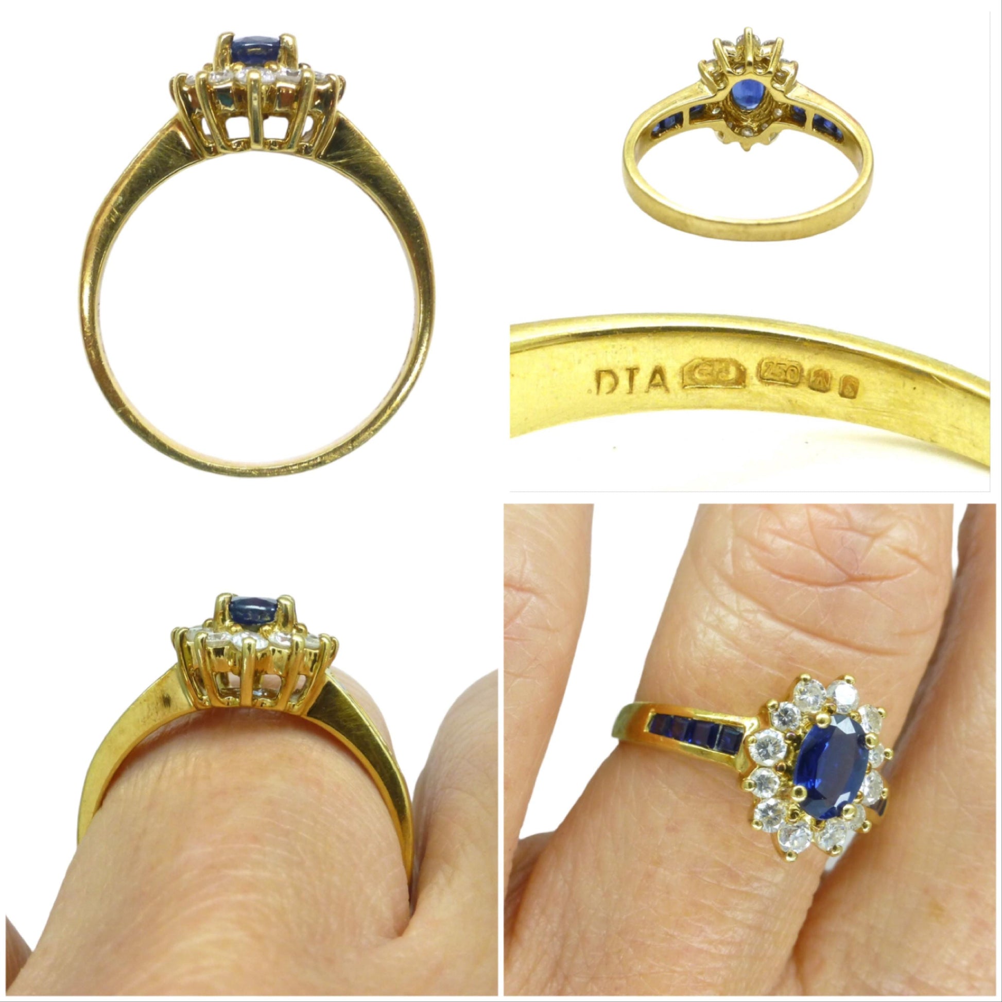 Vintage 18ct gold sapphire and diamond oval cluster ring