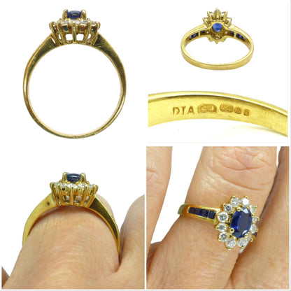 Vintage 18ct gold sapphire and diamond oval cluster ring