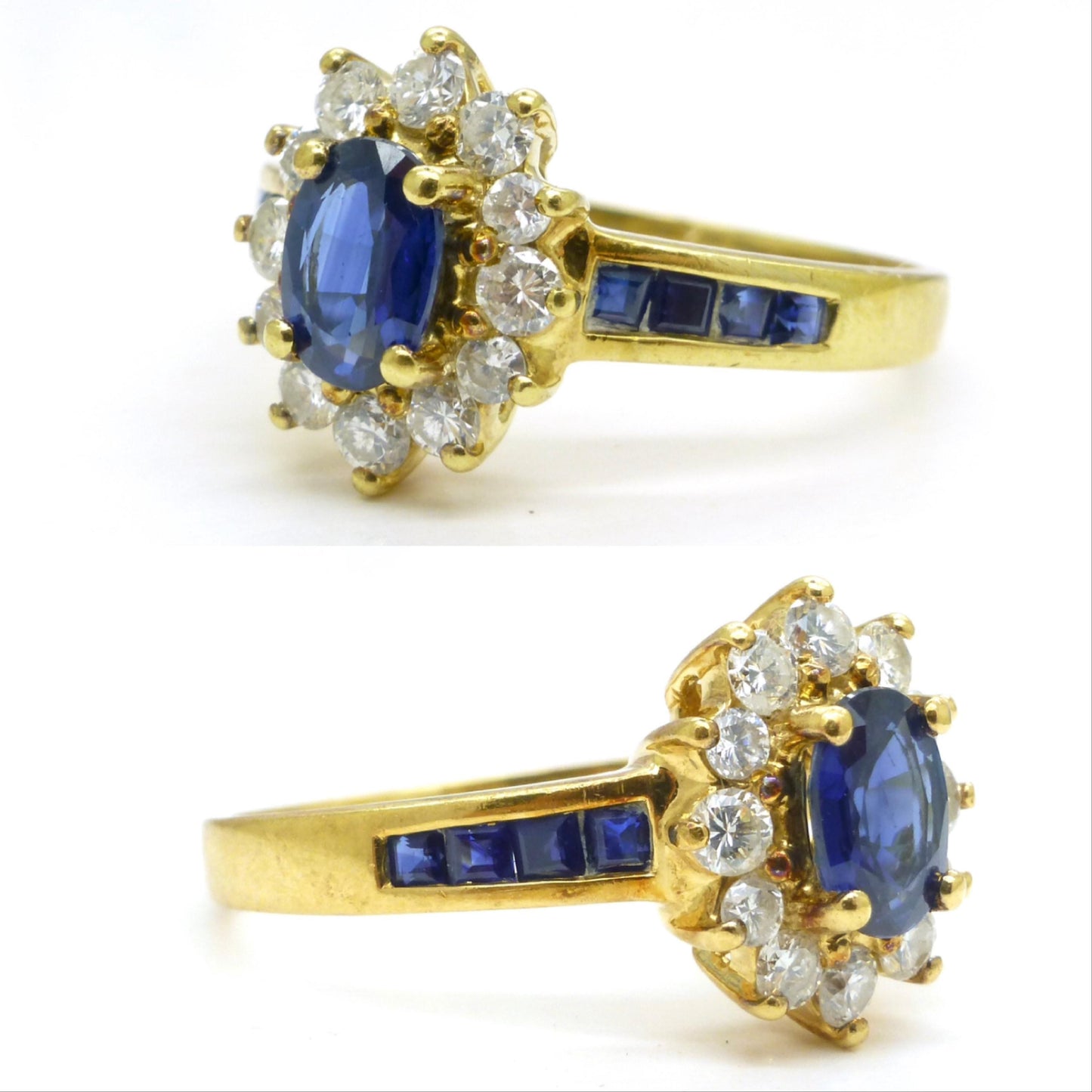 Vintage 18ct gold sapphire and diamond oval cluster ring