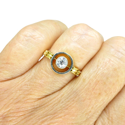 Antique Edwardian 18ct old cut diamond solitaire halo ring c1910s