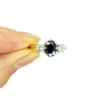 Vintage 18ct sapphire & diamond three stone trilogy ring