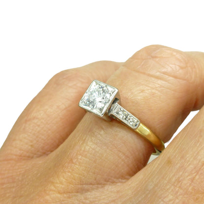 Vintage Art Deco natural diamond solitaire ring 18ct & Platinum 0.45ct c1930's