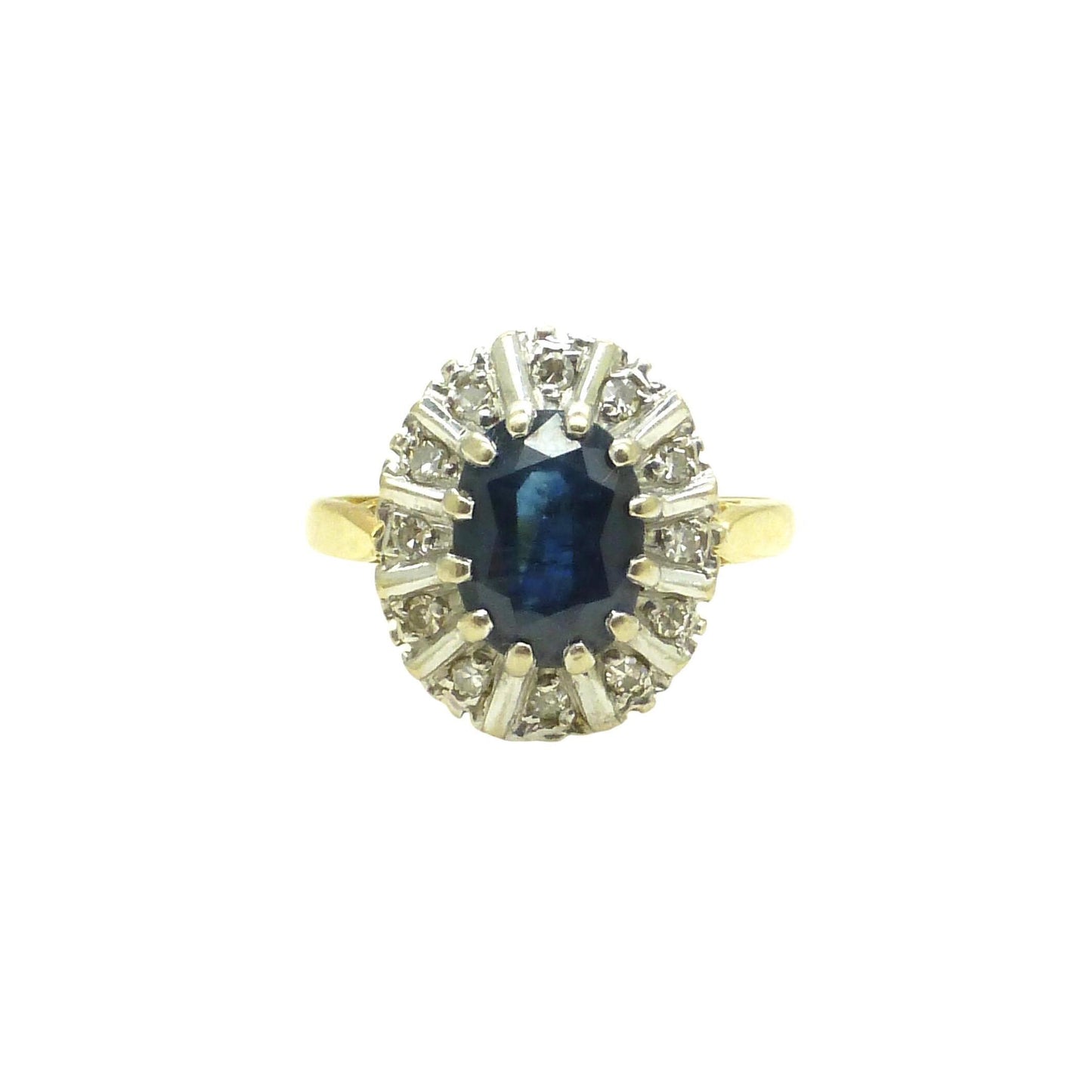 Vintage 18ct sapphire & diamond oval cluster ring dated 1975