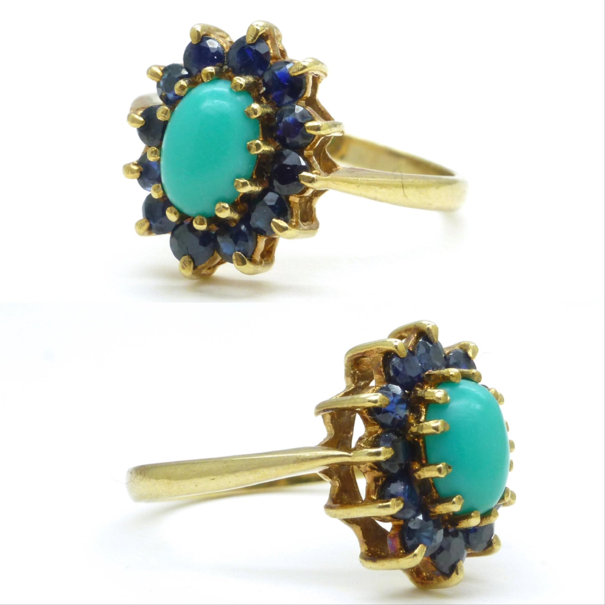 Vintage 9ct Turquoise and Sapphire oval cluster ring