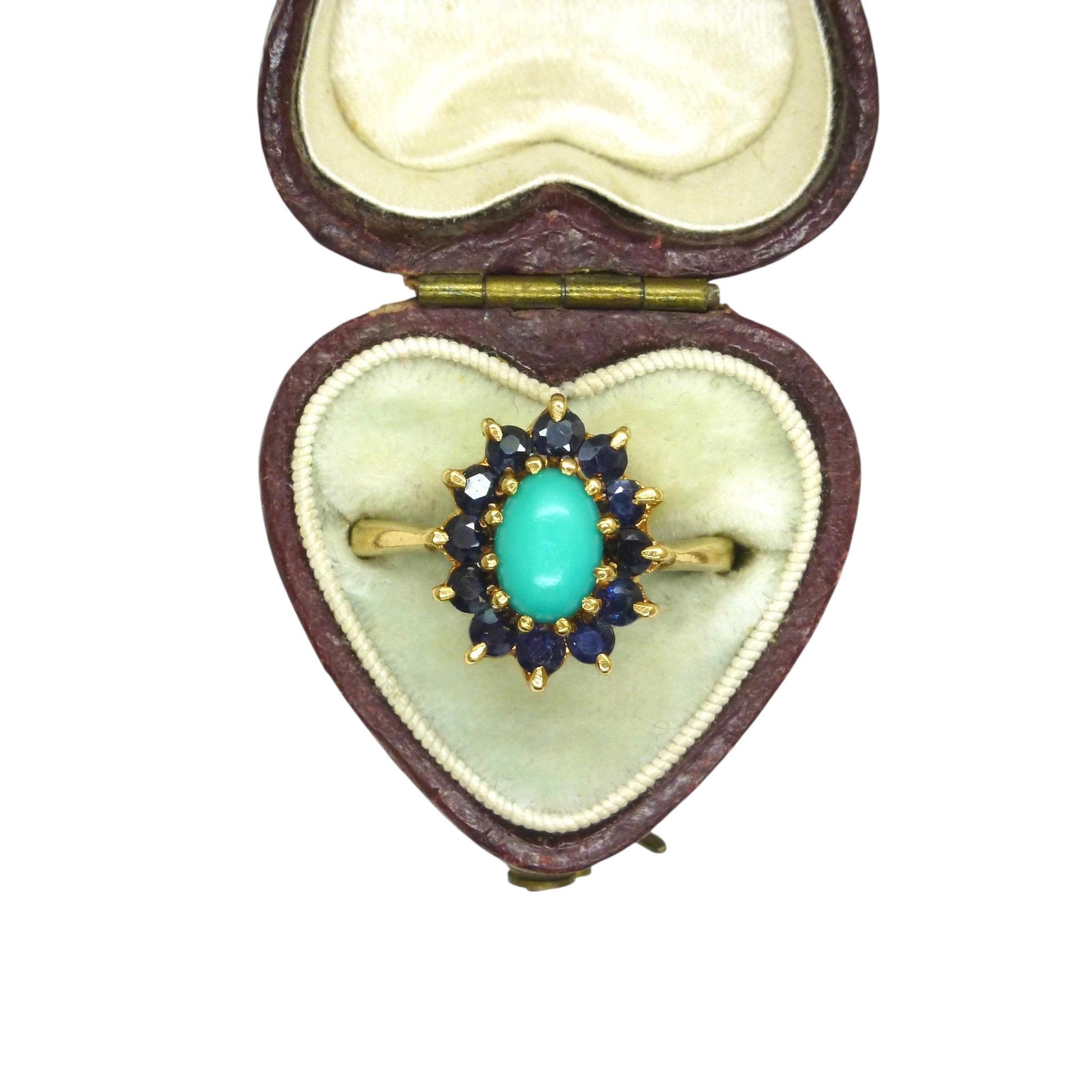 Vintage 9ct Turquoise and Sapphire oval cluster ring