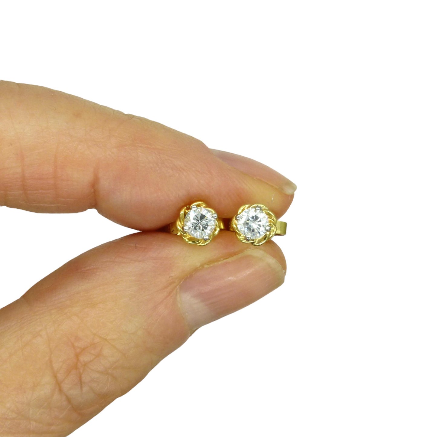 Vintage 18ct gold natural diamond solitaire stud earrings