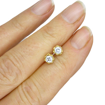 Vintage 18ct gold natural diamond solitaire stud earrings