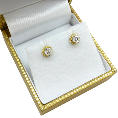 Vintage 18ct gold natural diamond solitaire stud earrings